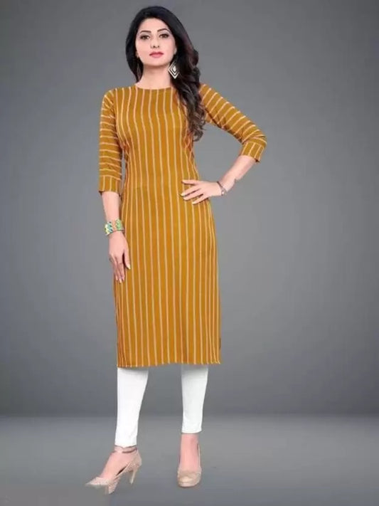 Crepe Striped Kurti for Women (Yellow, S)